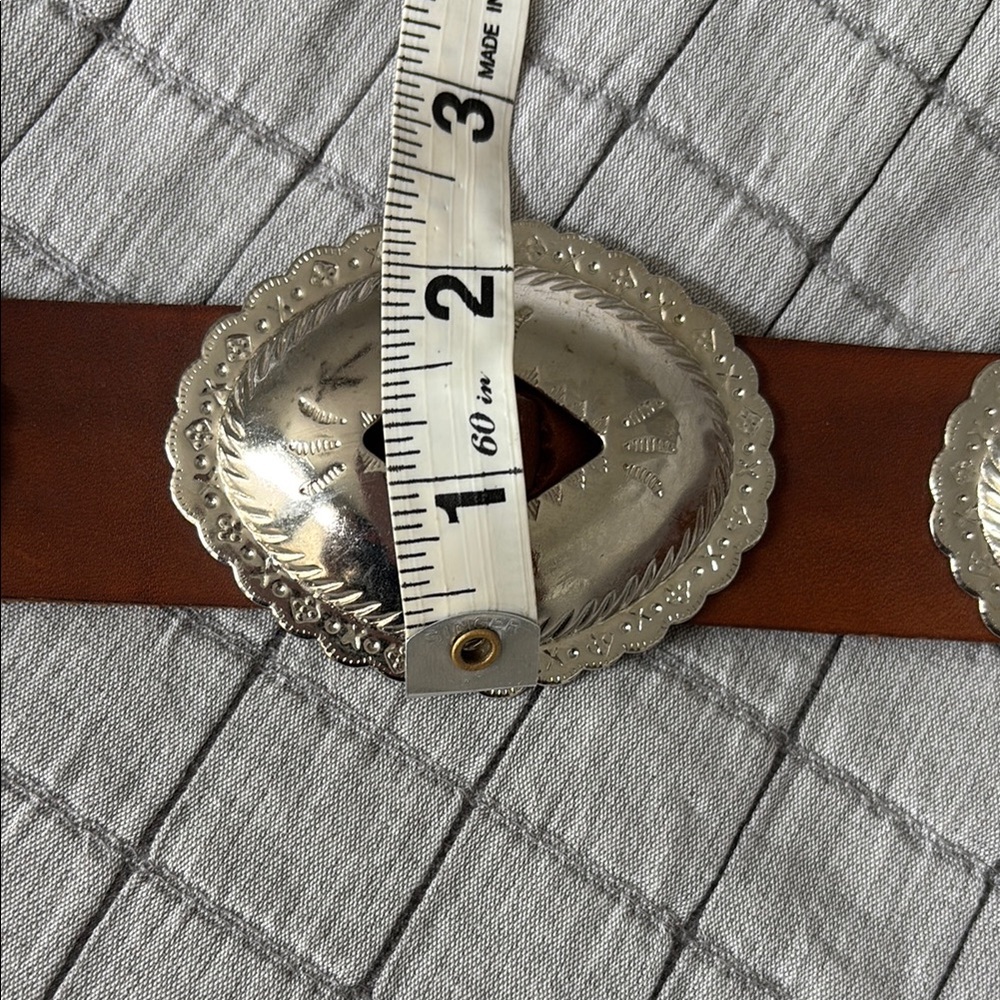 Vintage Brown Leather Belt with Silver Accents - Picture 11 of 11